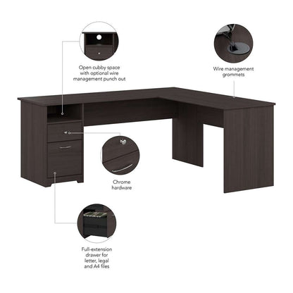 Bush Furniture - Cabot 72W Single Pedestal L Desk in Heather Gray - CAB051HRG veiw 3