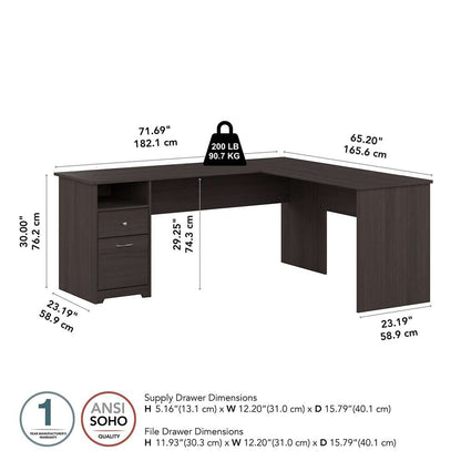 Bush Furniture - Cabot 72W Single Pedestal L Desk in Heather Gray - CAB051HRG veiw 5