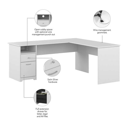 Bush Furniture - Cabot 72W Single Pedestal L Desk in White - CAB051WHN veiw 3