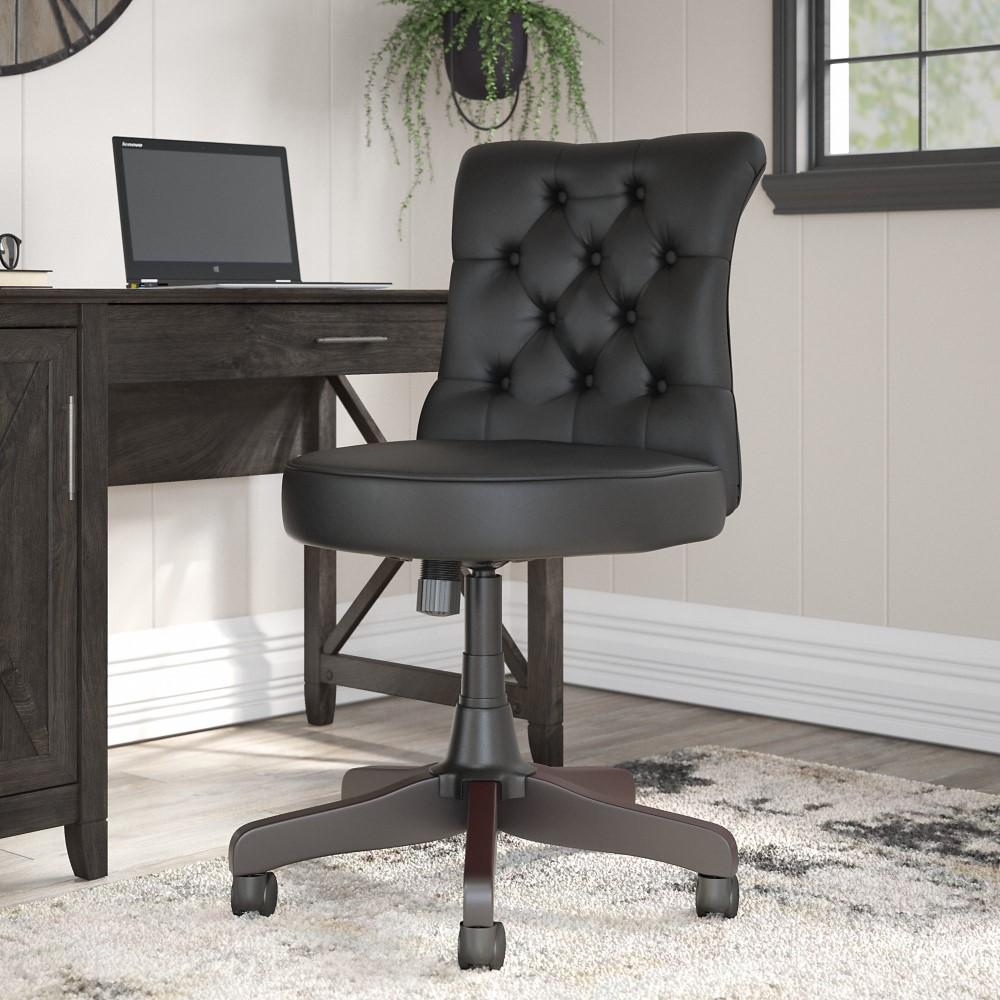 Bush Furniture - Key West Arden Lane Mid Back Occasional Tufted Chair in Black Leather - KWS019BL veiw 2