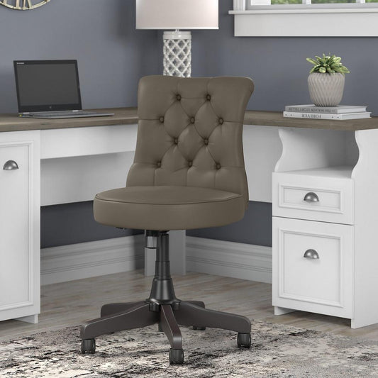 Bush Furniture - Fairview Mid Back Tufted Office Chair in Washed Gray Leather - FV018WG veiw 2