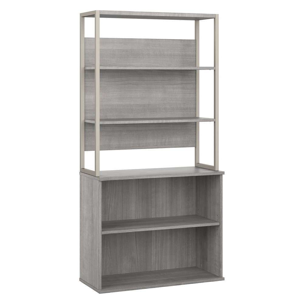 Bush Furniture - Hybrid Tall Etagere Bookcase in Platinum Gray - HYB023PG veiw 1