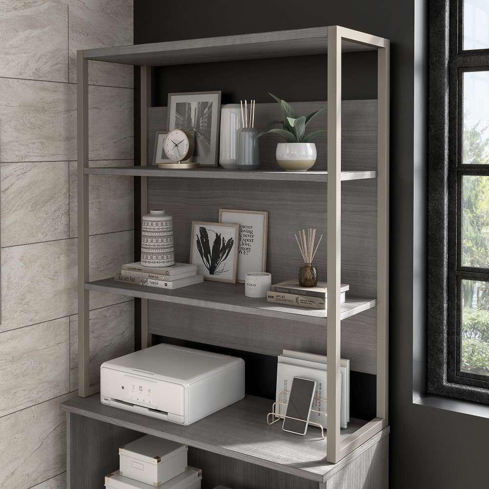 Bush Furniture - Hybrid Tall Etagere Bookcase in Platinum Gray - HYB023PG veiw 2