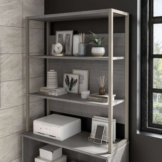 Bush Furniture - Hybrid Tall Etagere Bookcase in Platinum Gray - HYB023PG veiw 2