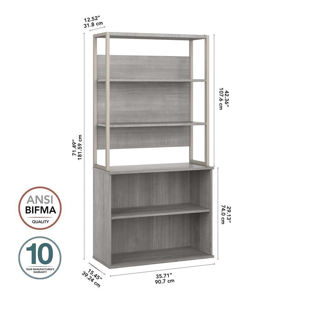 Bush Furniture - Hybrid Tall Etagere Bookcase in Platinum Gray - HYB023PG veiw 6