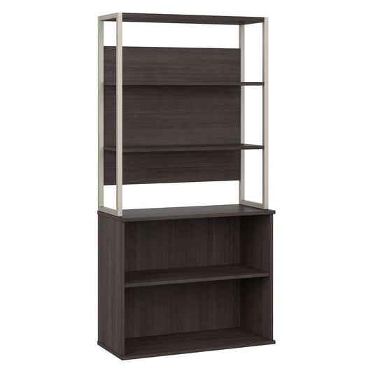 Bush Furniture - Hybrid Tall Etagere Bookcase in Storm Gray - HYB023SG veiw 1