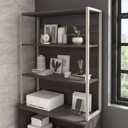 Bush Furniture - Hybrid Tall Etagere Bookcase in Storm Gray - HYB023SG veiw 2