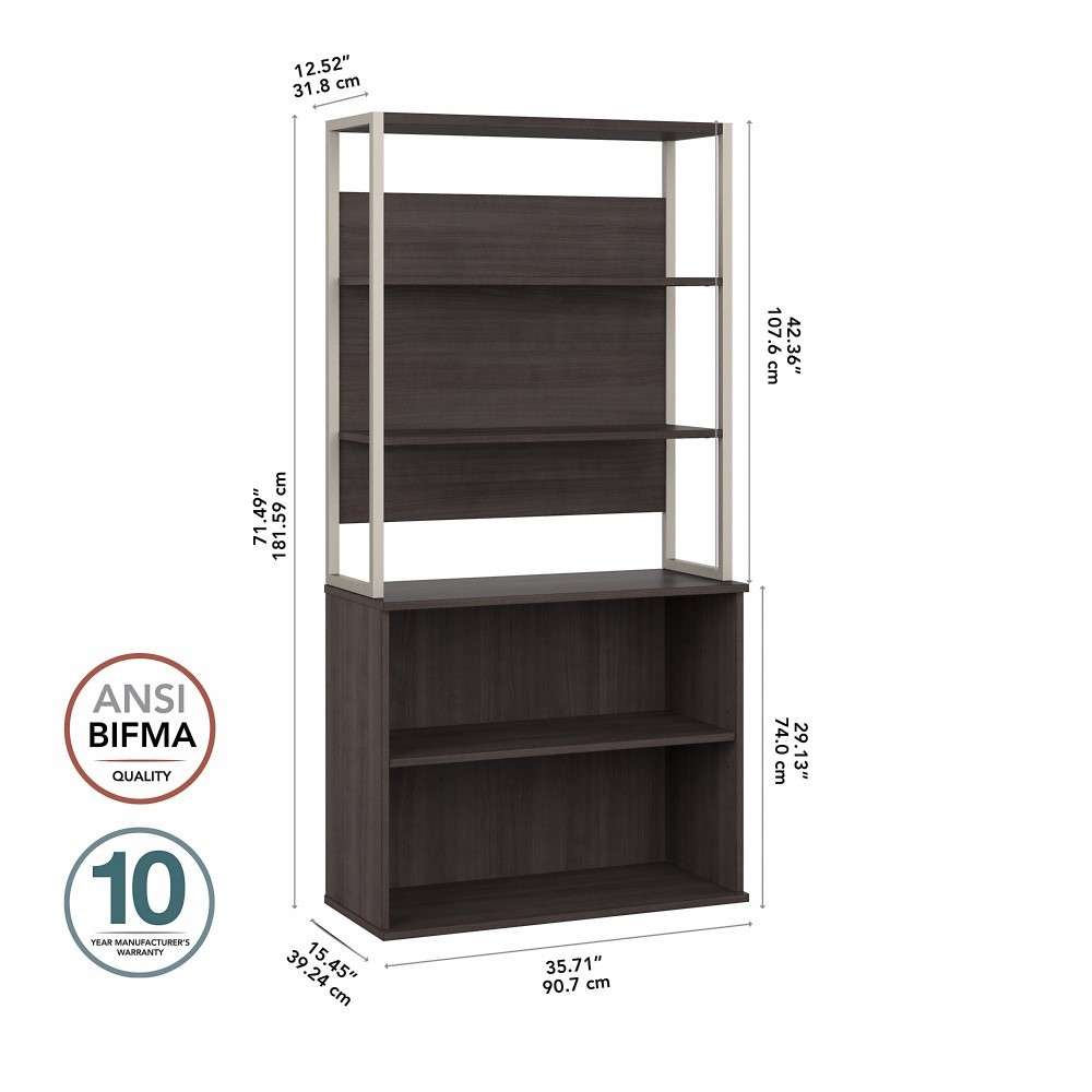 Bush Furniture - Hybrid Tall Etagere Bookcase in Storm Gray - HYB023SG veiw 6