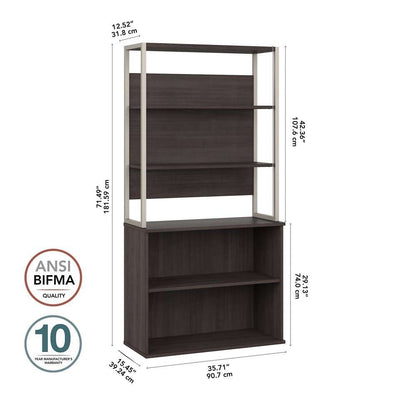 Bush Furniture - Hybrid Tall Etagere Bookcase in Storm Gray - HYB023SG veiw 6