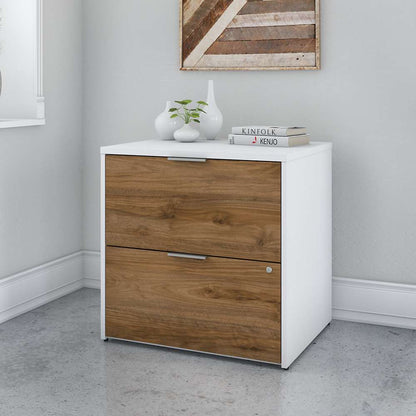 Bush Furniture - Jamestown 2 Drawer Lateral File Cabinet in White and Fresh Walnut - JTF130FWWHSU veiw 4
