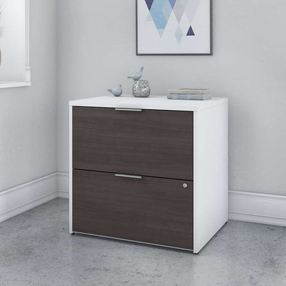 Bush Furniture - Jamestown 2 Drawer Lateral File Cabinet in White and Storm Gray - JTF130SGWHSU veiw 4