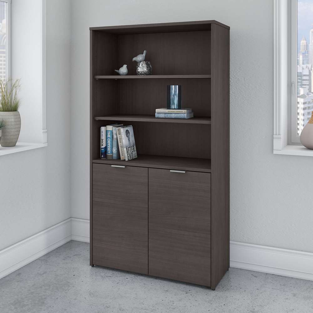Bush Furniture - Jamestown 5 Shelf Bookcase with Doors in Storm Gray - JTB136SG veiw 4