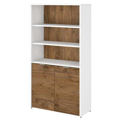 Bush Furniture - Jamestown 5 Shelf Bookcase with Doors in White and Fresh Walnut - JTB136FWWH veiw 1