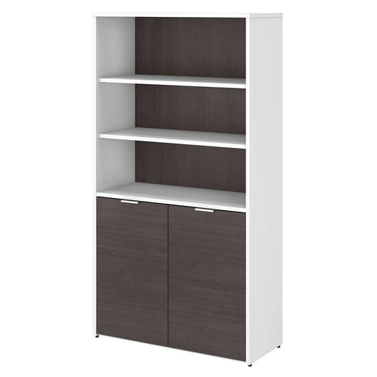 Bush Furniture - Jamestown 5 Shelf Bookcase with Doors in White and Storm Gray - JTB136SGWH veiw 1
