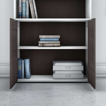 Bush Furniture - Jamestown 5 Shelf Bookcase with Doors in White and Storm Gray - JTB136SGWH veiw 5