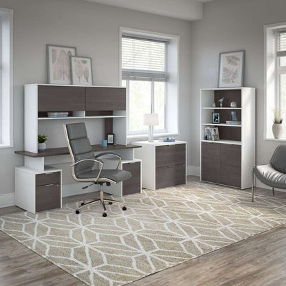 Bush Furniture - Jamestown 5 Shelf Bookcase with Doors in White and Storm Gray - JTB136SGWH veiw 6