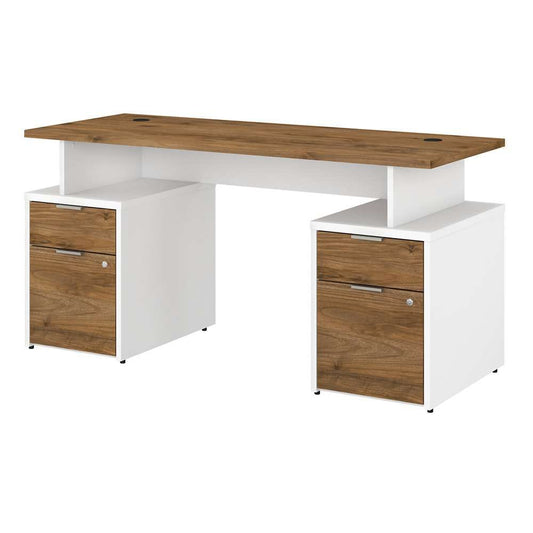 Bush Furniture - Jamestown 60W Desk with 4 Drawers in White and Fresh Walnut - JTN017FWWHSU veiw 1