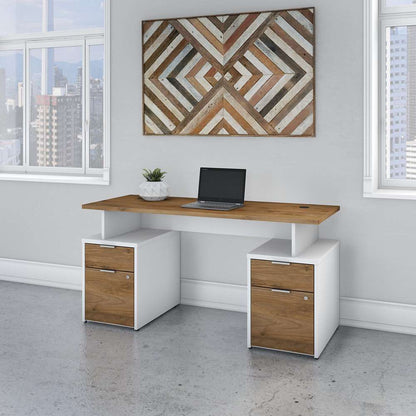 Bush Furniture - Jamestown 60W Desk with 4 Drawers in White and Fresh Walnut - JTN017FWWHSU veiw 4