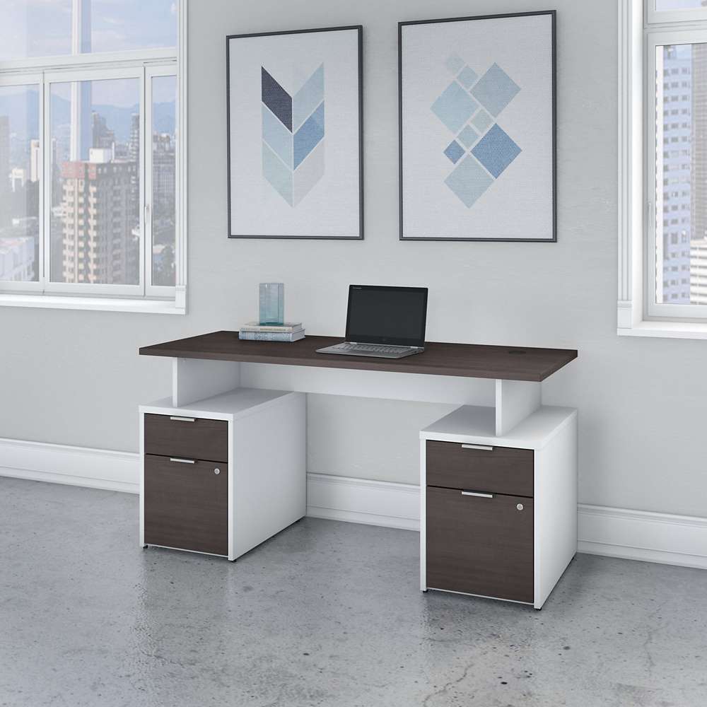 Bush Furniture - Jamestown 60W Desk with 4 Drawers in White and Storm Gray - JTN017SGWHSU veiw 4