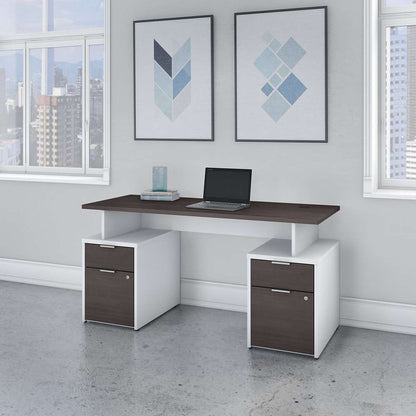 Bush Furniture - Jamestown 60W Desk with 4 Drawers in White and Storm Gray - JTN017SGWHSU veiw 4