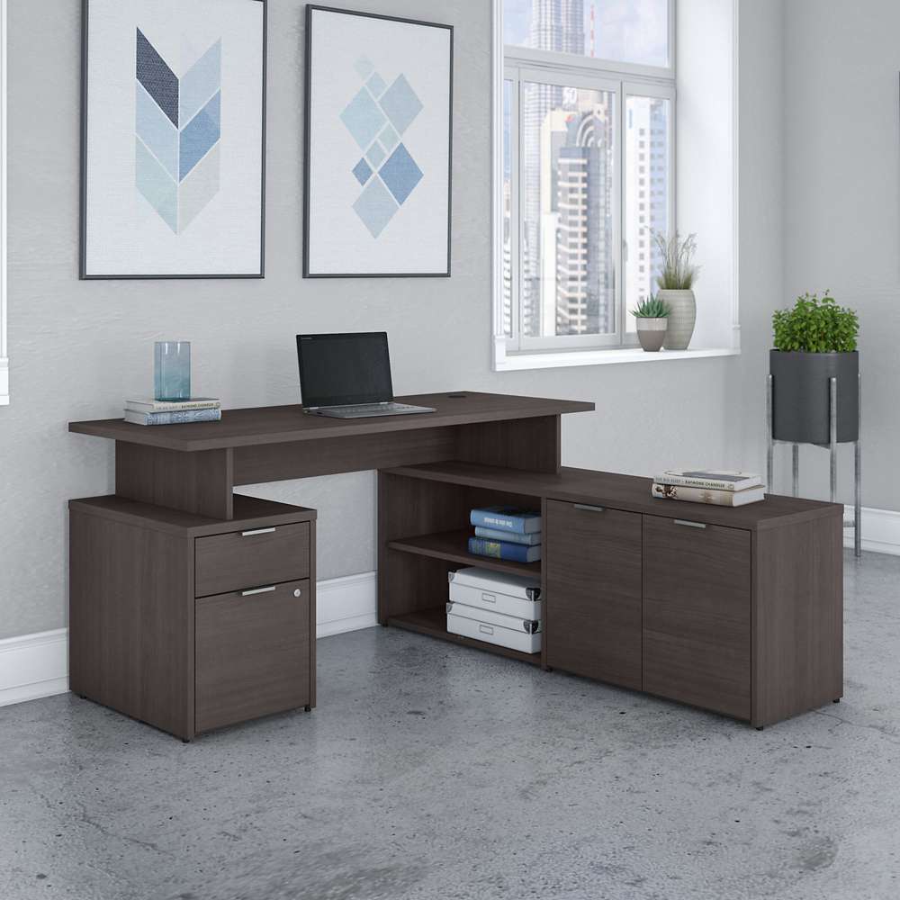 Bush Furniture - Jamestown 60W L Shaped Desk with Drawers in Storm Gray - JTN021SGSU veiw 4