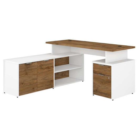 Bush Furniture - Jamestown 60W L Shaped Desk with Drawers in White and Fresh Walnut - JTN021FWWHSU veiw 1