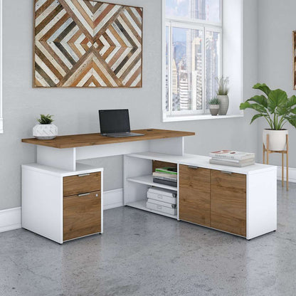 Bush Furniture - Jamestown 60W L Shaped Desk with Drawers in White and Fresh Walnut - JTN021FWWHSU veiw 4