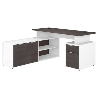 Bush Furniture - Jamestown 60W L Shaped Desk with Drawers in White and Storm Gray - JTN021SGWHSU veiw 1