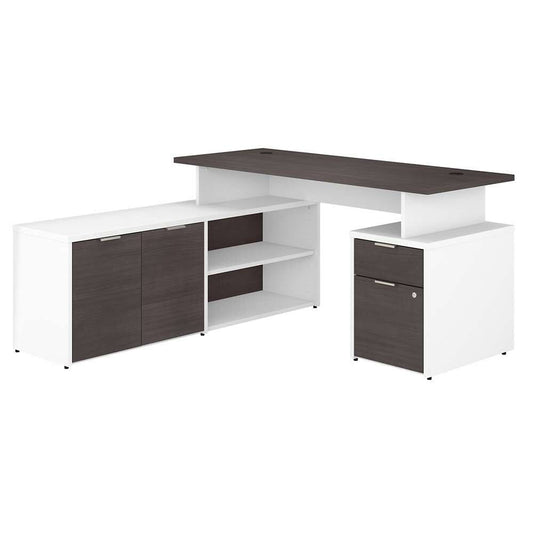 Bush Furniture - Jamestown 60W L Shaped Desk with Drawers in White and Storm Gray - JTN021SGWHSU veiw 1