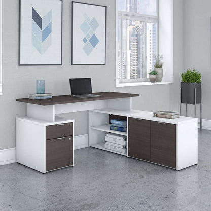 Bush Furniture - Jamestown 60W L Shaped Desk with Drawers in White and Storm Gray - JTN021SGWHSU veiw 4
