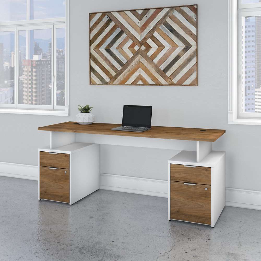 Bush Furniture - Jamestown 72W Desk with 4 Drawers in White and Fresh Walnut - JTN005FWWHSU veiw 4