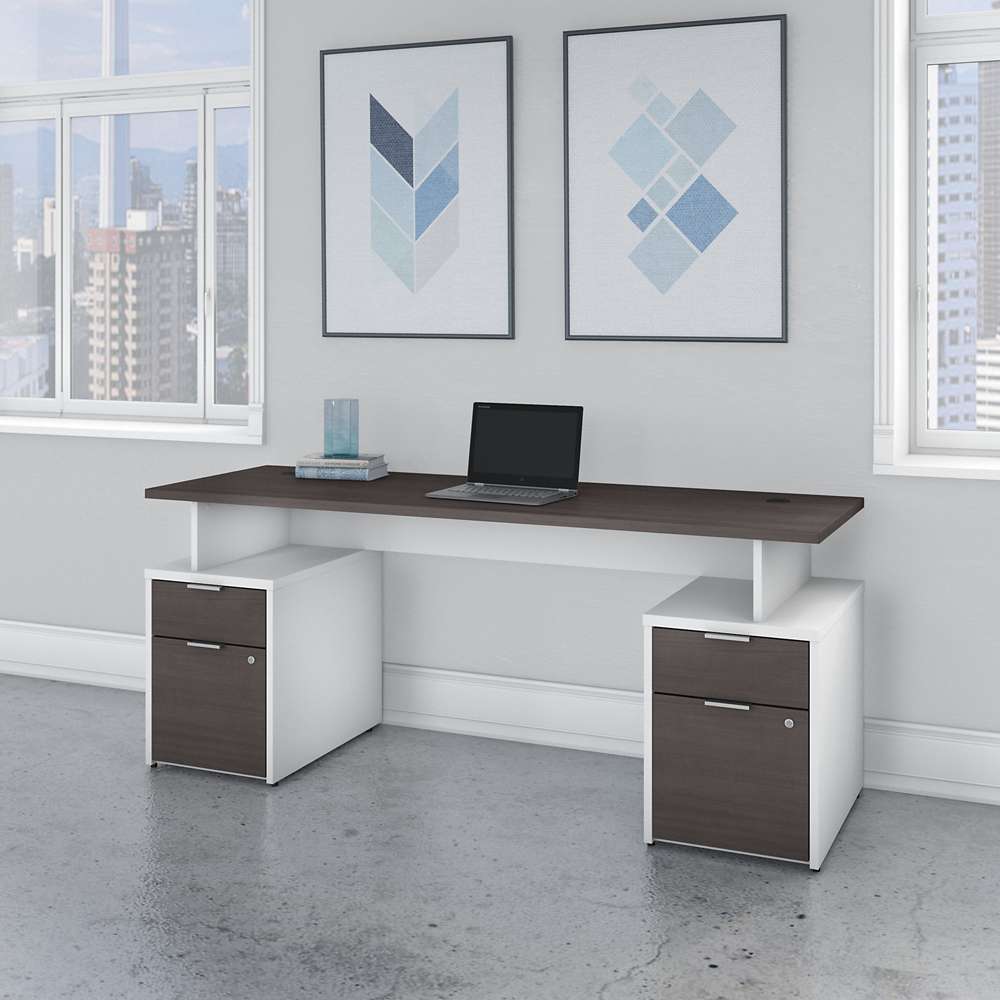 Bush Furniture - Jamestown 72W Desk with 4 Drawers in White and Storm Gray - JTN005SGWHSU veiw 4