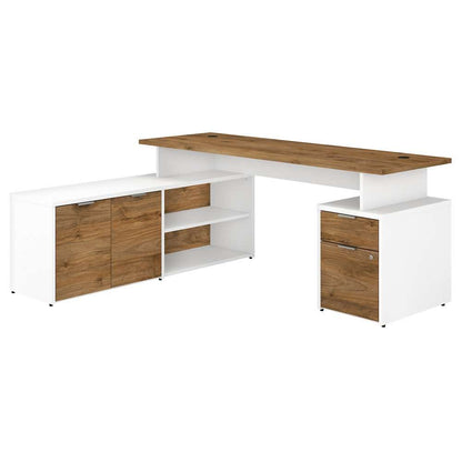 Bush Furniture - Jamestown 72W L Shaped Desk with Drawers in White and Fresh Walnut - JTN009FWWHSU veiw 1