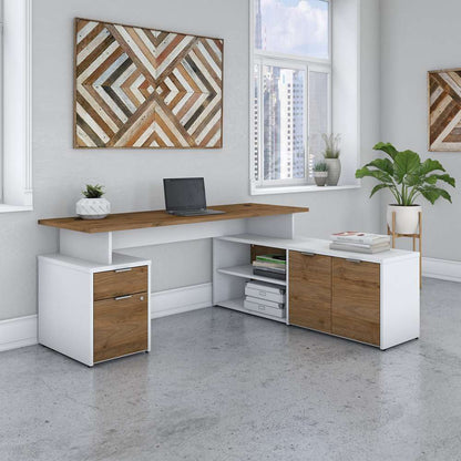 Bush Furniture - Jamestown 72W L Shaped Desk with Drawers in White and Fresh Walnut - JTN009FWWHSU veiw 4