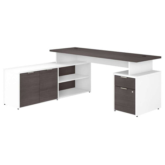 Bush Furniture - Jamestown 72W L Shaped Desk with Drawers in White and Storm Gray - JTN009SGWHSU veiw 1
