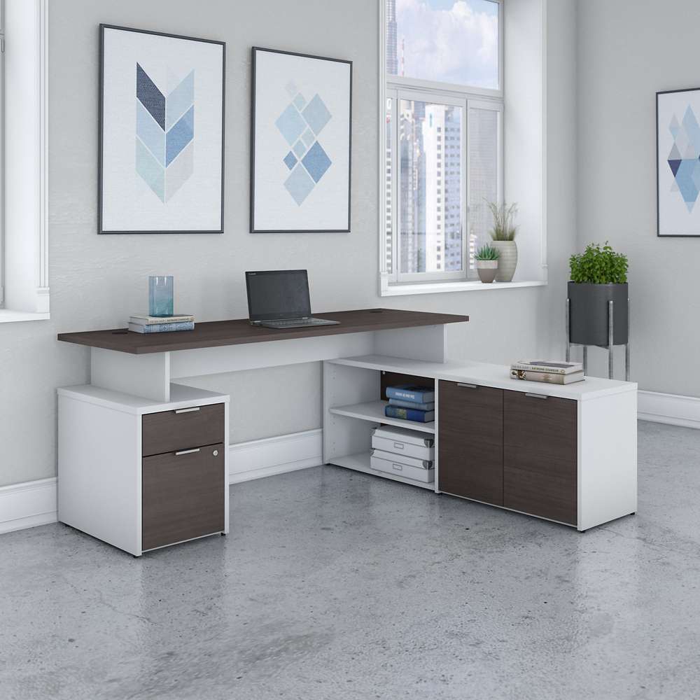 Bush Furniture - Jamestown 72W L Shaped Desk with Drawers in White and Storm Gray - JTN009SGWHSU veiw 4