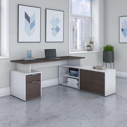 Bush Furniture - Jamestown 72W L Shaped Desk with Drawers in White and Storm Gray - JTN009SGWHSU veiw 4