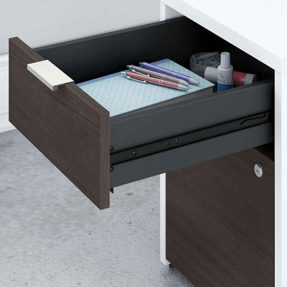 Bush Furniture - Jamestown 72W L Shaped Desk with Drawers in White and Storm Gray - JTN009SGWHSU veiw 5