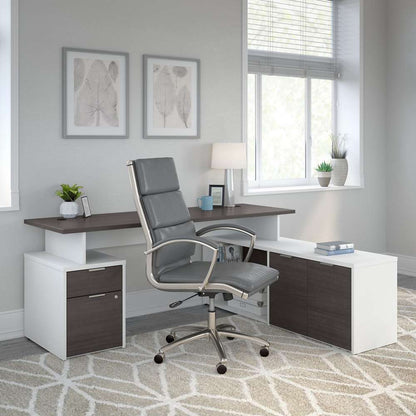 Bush Furniture - Jamestown 72W L Shaped Desk with Drawers in White and Storm Gray - JTN009SGWHSU veiw 6