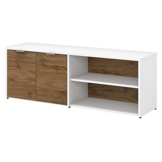 Bush Furniture - Jamestown Low Storage Cabinet with Doors and Shelves in White and Fresh Walnut - JTS160FWWH veiw 1