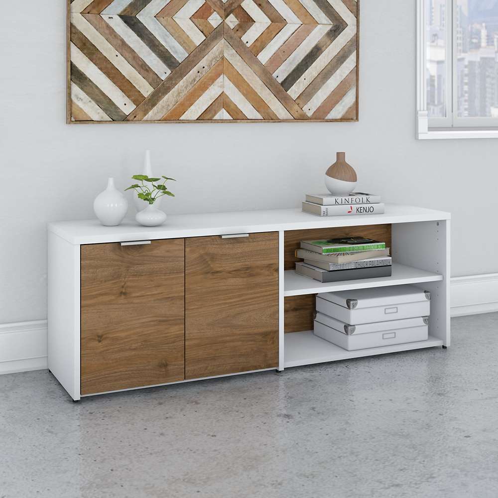 Bush Furniture - Jamestown Low Storage Cabinet with Doors and Shelves in White and Fresh Walnut - JTS160FWWH veiw 4