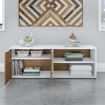 Bush Furniture - Jamestown Low Storage Cabinet with Doors and Shelves in White and Fresh Walnut - JTS160FWWH veiw 5