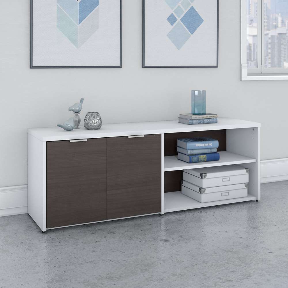 Bush Furniture - Jamestown Low Storage Cabinet with Doors and Shelves in White and Storm Gray - JTS160SGWH veiw 4