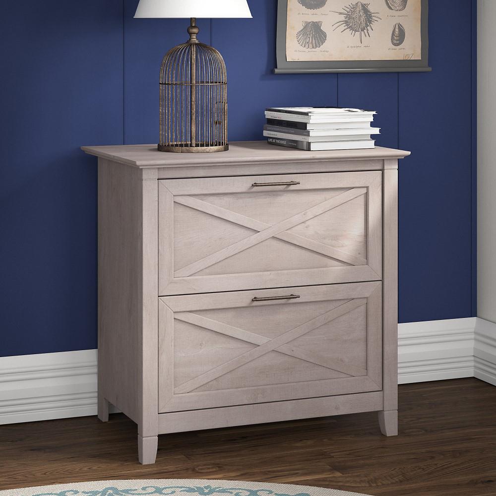 Bush Furniture - Key West 2 Drawer Lateral File Cabinet in Washed Gray - KWF130WG-03 veiw 2