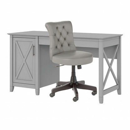 Bush Furniture - Key West 54W Computer Desk with Storage and Mid Back Tufted Office Chair in Cape Cod Gray - KWS020CG veiw 1