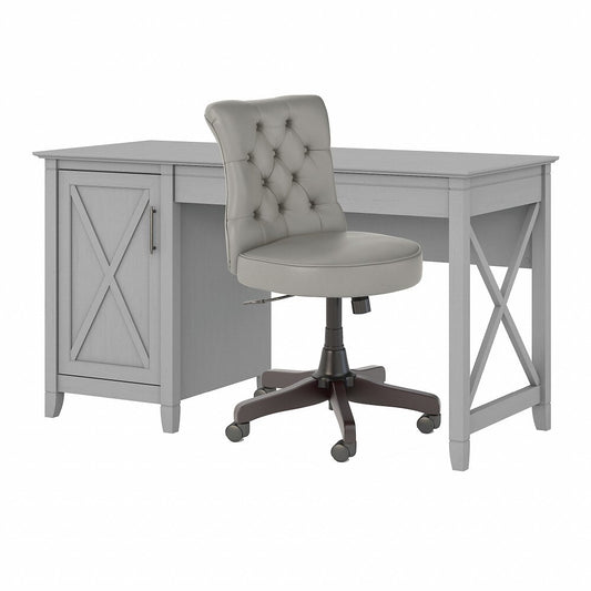 Bush Furniture - Key West 54W Computer Desk with Storage and Mid Back Tufted Office Chair in Cape Cod Gray - KWS020CG veiw 1