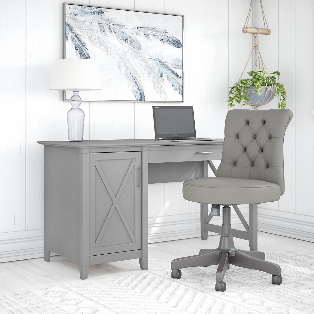 Bush Furniture - Key West 54W Computer Desk with Storage and Mid Back Tufted Office Chair in Cape Cod Gray - KWS020CG veiw 2