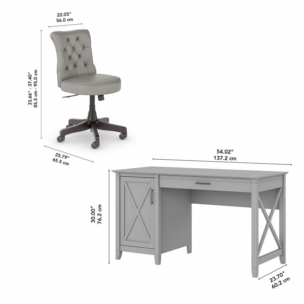 Bush Furniture - Key West 54W Computer Desk with Storage and Mid Back Tufted Office Chair in Cape Cod Gray - KWS020CG veiw 6