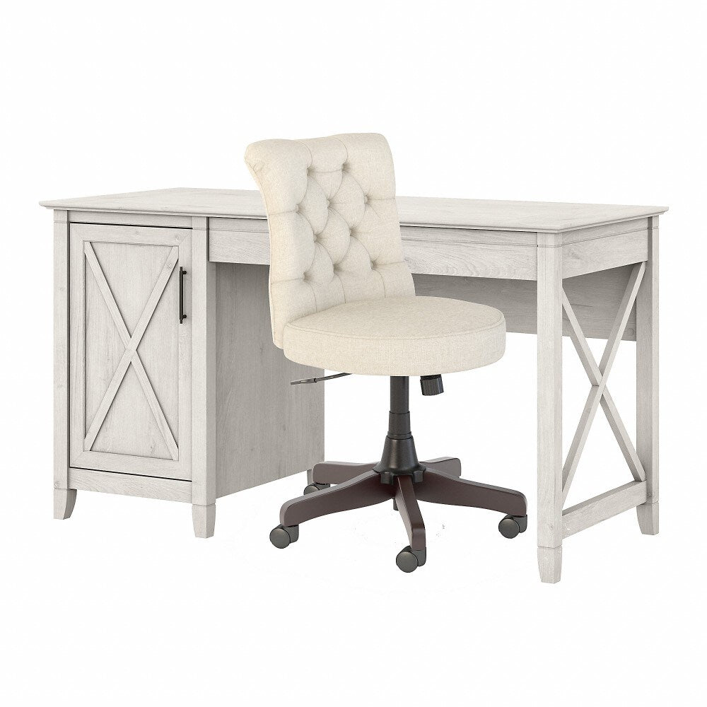 Bush Furniture - Key West 54W Computer Desk with Storage and Mid Back Tufted Office Chair in Linen White Oak - KWS020LW veiw 1