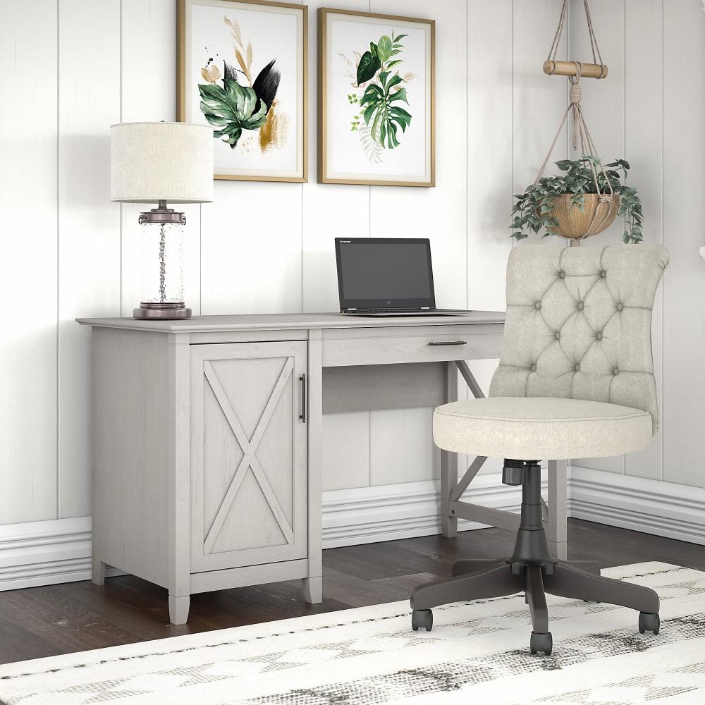 Bush Furniture - Key West 54W Computer Desk with Storage and Mid Back Tufted Office Chair in Linen White Oak - KWS020LW veiw 2